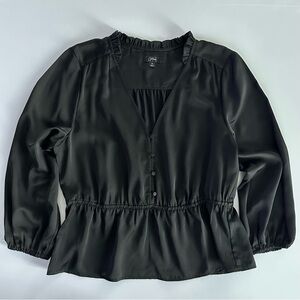 J. Crew V-neck Button-detail Peplum Top in Black | XL | EUC